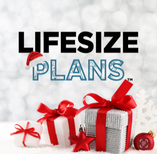 Life size plans gift with red ribbon